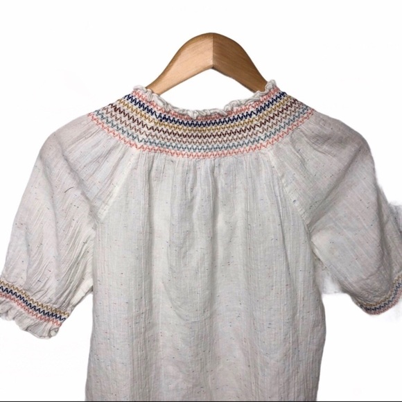 Madewell Rainbow Smocked Peasant Top Size XS Short Sleeve Flecked Color Boho - Picture 5 of 7